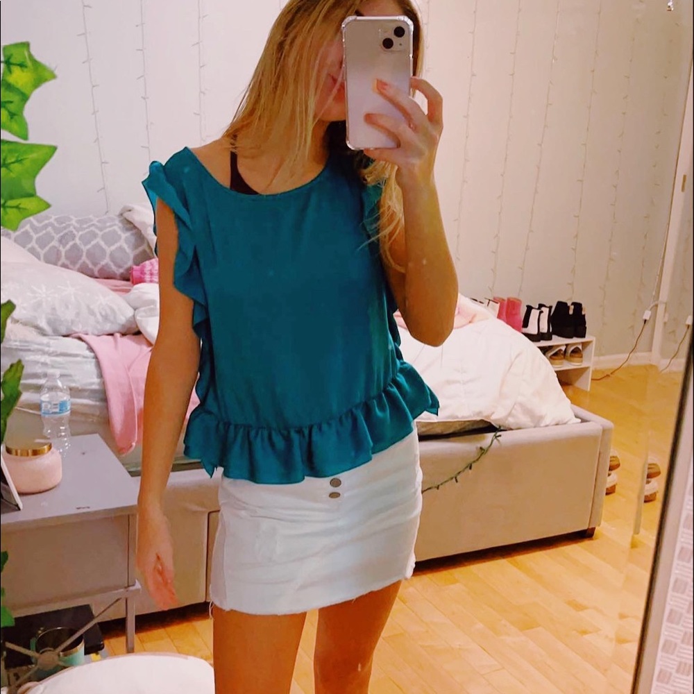 Teal silk top